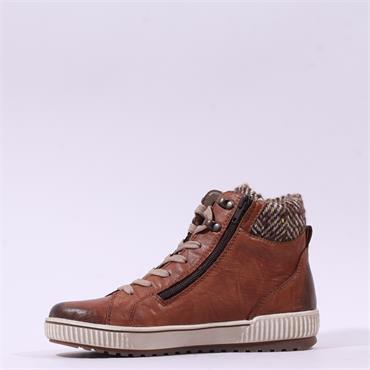 Remonte Knitted Cuff Laced Ankle Boot - Brown